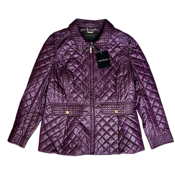 BELLA BICCHI Purple Quilted Coat Jacket sz 16 Lined Lightweight Pockets Short - Picture 1 of 12